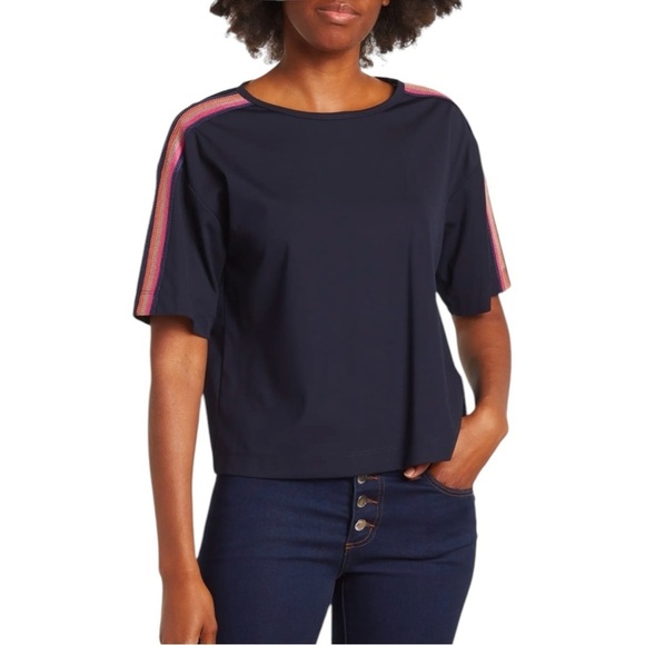 Trina Turk Isla 2 Boxy Cropped Embroidered Top Watermelon Large Pink Shirt - Picture 8 of 9